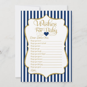 Carte Conseil Voeux Pour Bébé Marine Blue Gold Baby shower Jeu
