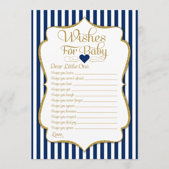 Carte Conseil Voeux Pour Bébé Marine Blue Gold Baby shower Jeu (Devant)