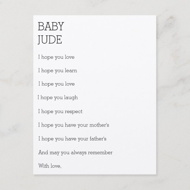 Carte Conseil Voeux pour un bébé (Devant)