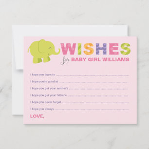 Carte Conseil Voeux rose moderne pour bébé fille Eléphant Douche