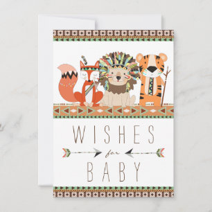 Carte Conseil Vœux tribaux pour la Baby Shower Renard Lion Tigre