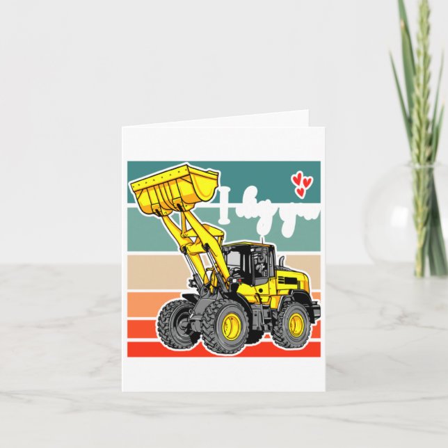 Carte Construction Vehicles Valentines Hearts Excavator  (Devant)