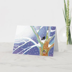 Carte Conte de fées hivernal - Merle chantant et un gnom