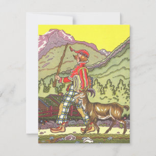 Carte Conte de fées vintage, garçon et vent du nord, Hau