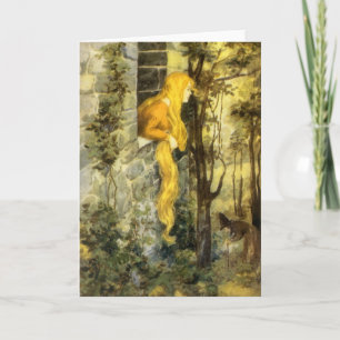 Carte Conte de fées vintage, Rapunzel avec cheveux longs