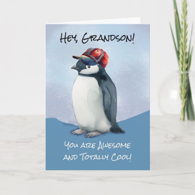 Carte Cool d'anniversaire de Grandson Awesome Penguin Ba (Devant)