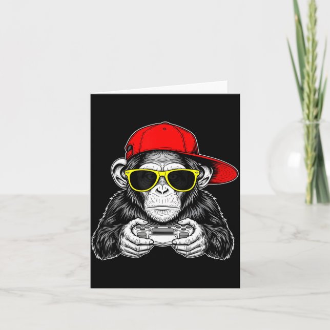 Carte Cool Gamer Monkey With Controller Funny Gaming Vid (Devant)