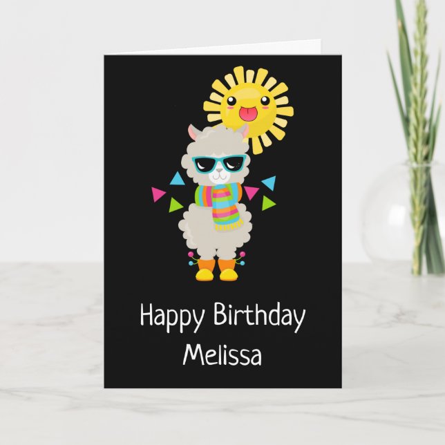 Carte Cool Llama et souriant Kawaii Anniversaire du sole (Devant)
