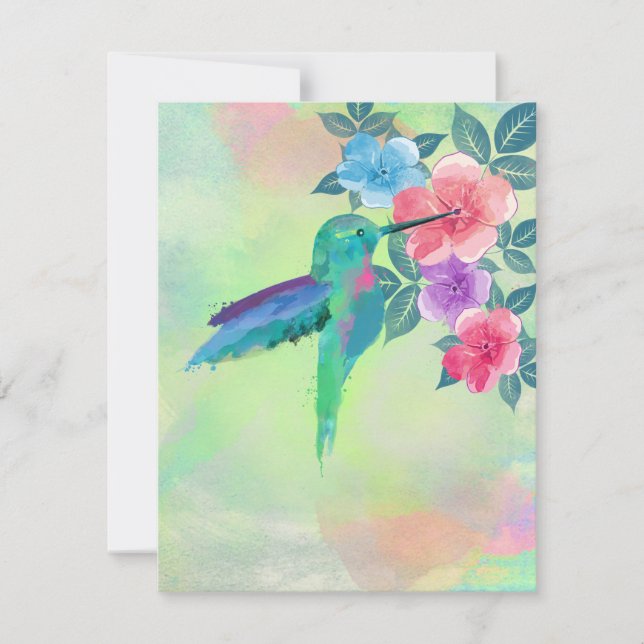 Carte Cool mignon couleurs vives aquarelles colibri flor (Devant)