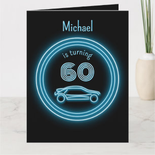 Carte Cool noir et néon Look bleu Racecar pour hommes