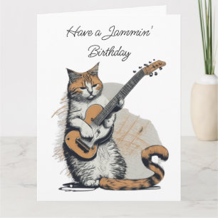 Carte Cool Orange Chat Jamming sur la Guitare Anniversai