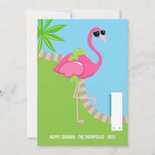 Carte Cool Pink Flamant rose Été Famille Photo Salutatio