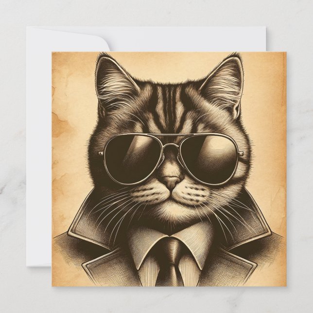 Carte Cool Retro Chat en Lunettes de soleil Aviator, Sep (Devant)