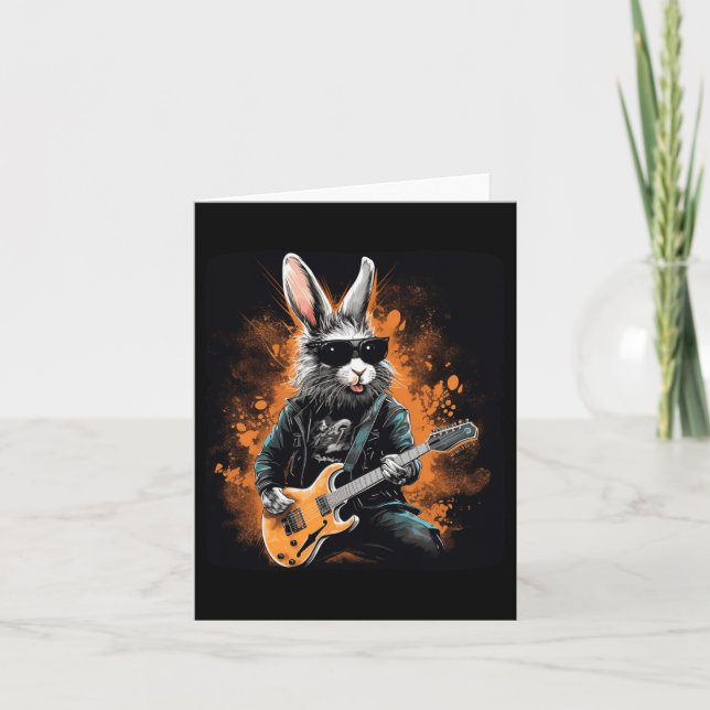 Carte Cool Rocker Bunny Pour Pâques Et Guitaristes Avec  (Devant)