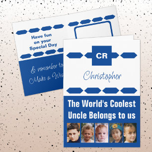 Carte Coolest Uncle 5 photo bleu blanc anniversaire