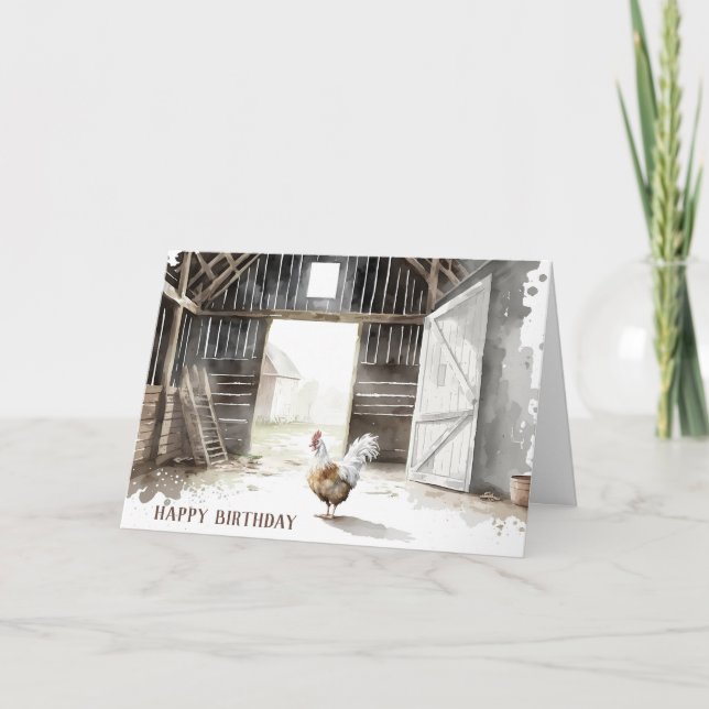 Carte Coq Aquarelle Pour Anniversaire (Devant)