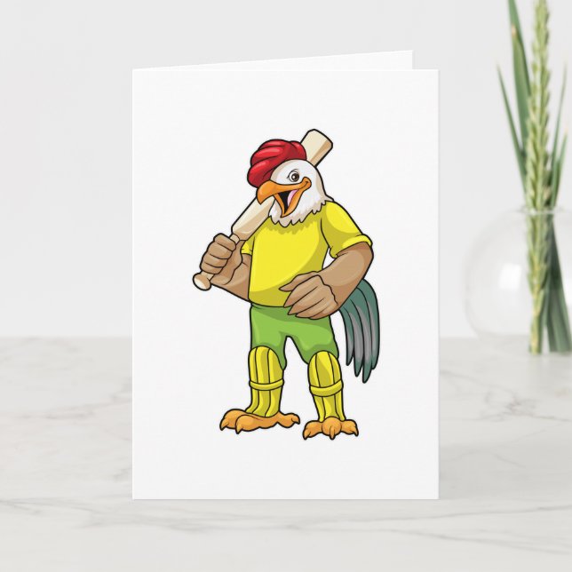 Carte Coq comme batteur avec batte de cricket (Devant)