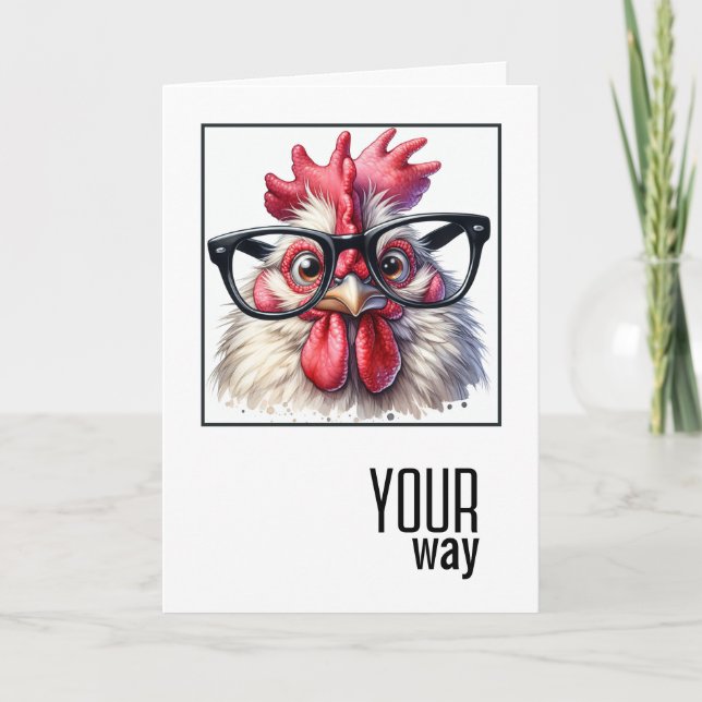 Carte Coq d'anniversaire portant de grandes lunettes (Devant)