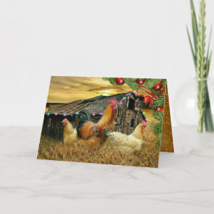 Carte Coq de Noël Hen Barn Coop Farm