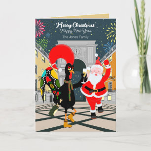 Carte Coq portugais et toast Père Noël au Nouvel An