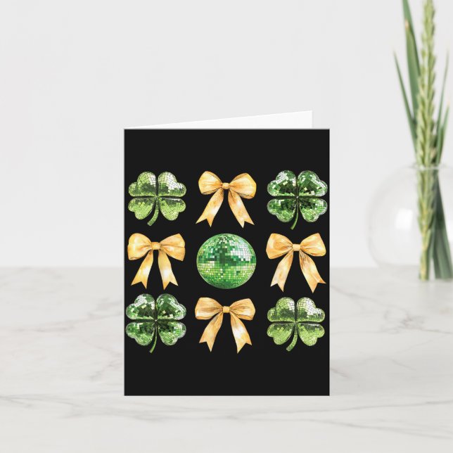 Carte Coquette Bow Shamrock Disco Ball Patricks Day Iris (Devant)
