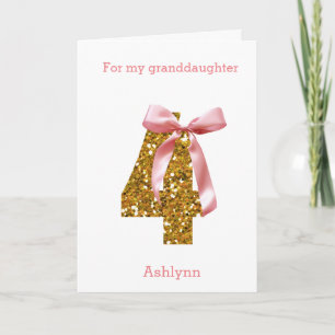 Carte Coquette rose Bow et Parties scintillant or 4e ann