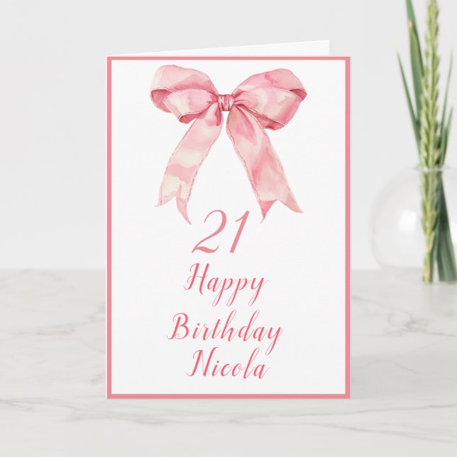Carte Coquette rose Bow fête d'anniversaire (Devant)