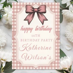 Carte Coquette Rose Ruban & Gingham Sweet 16 