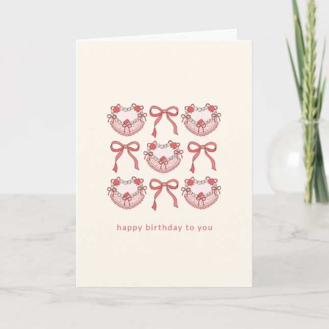 Carte Coquette rouge rose Bow Cake personnalisé Annivers (Devant)
