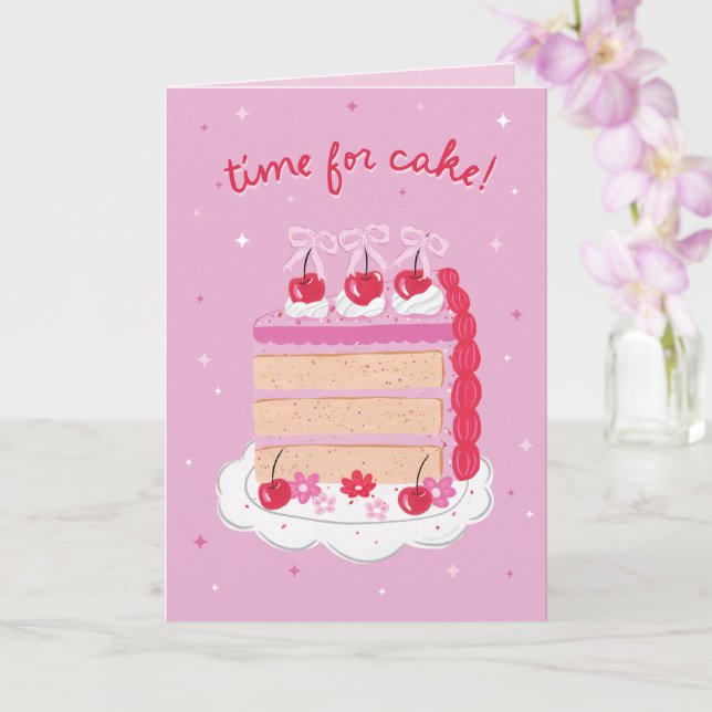 Carte Coquette Vintage rose gâteau cerise Anniversaire (Orchidée)