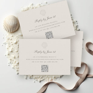 Carte Coquille côtière marine QR Ecru Réponse du Mariage