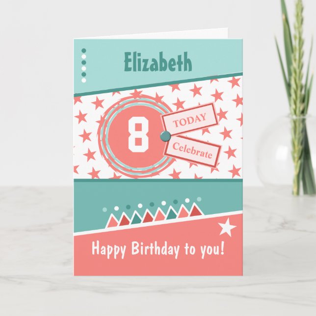 Carte corail Anniversaire de enfant vert et blanc n'impo (Devant)