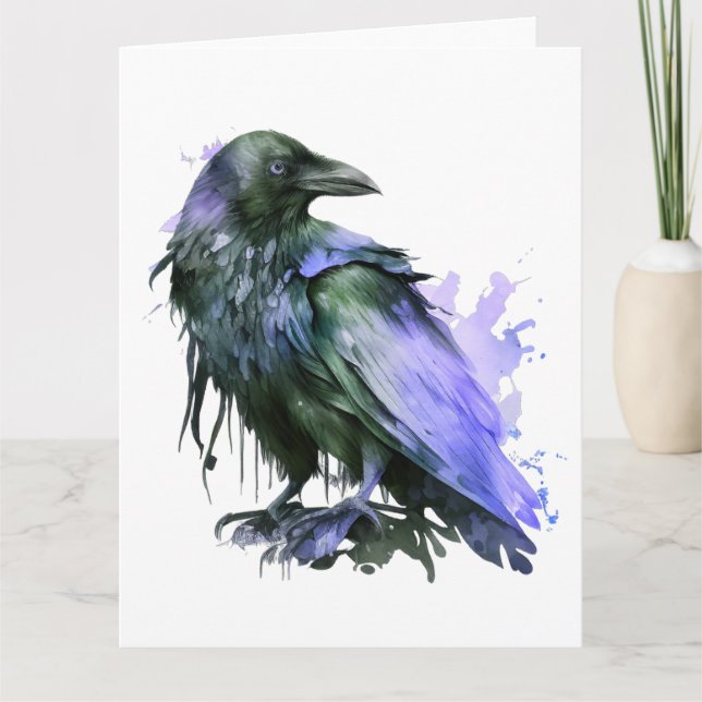 Carte Corbeau à l'aquarelle - Bleu (Devant)