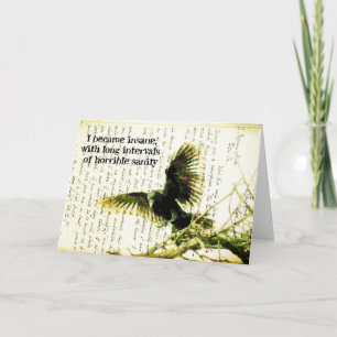 Carte Corbeau avec citation Poe et manuscrit