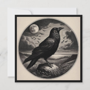 Carte Corbeau avec lune et mer