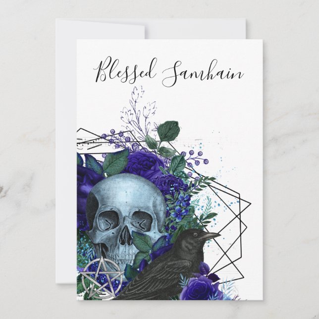 Carte Corbeau Floral Violet Béni Samhain Pagan Salutatio (Devant)