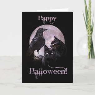 Carte Corbeau gothique cool et Halloween de chat noir