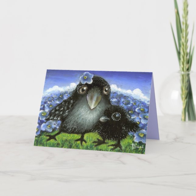 Carte Corbeau mère et bébé (Devant)