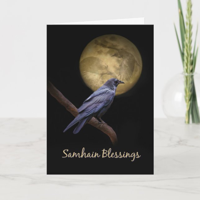 Carte Corbeau ou corneille Samhain Bénédiction celtique (Devant)
