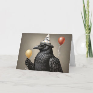 Carte Corbeau tenant un ballon jaune heureux casquette d