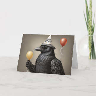 Carte Corbeau tenant un ballon jaune heureux casquette d