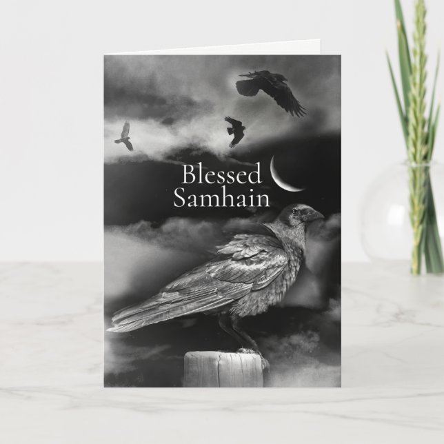 Carte Corbeaux de Samhain et Lune Croissante  (Devant)
