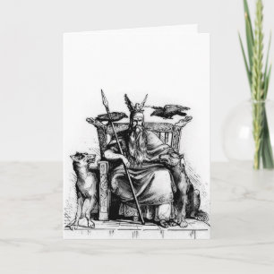 Carte Corbeaux d'Odin sur Trône de Pierre Mythologie Vik