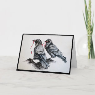 Carte Corbeaux et ruban rouge