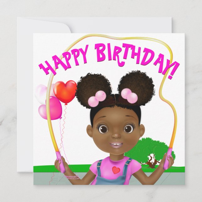 Carte Corde de saut de fille afro-américaine Anniversair (Devant)