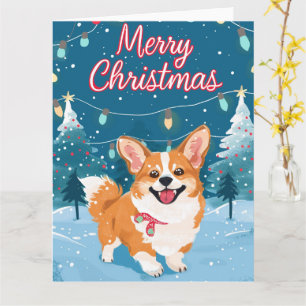 Carte Corgi à Noël de neige