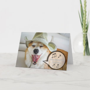 Carte Corgi chantant un joyeux anniversaire