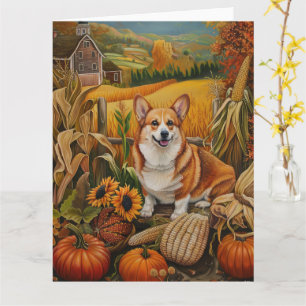 Carte Corgi Chien Moisson Automne Thanksgiving