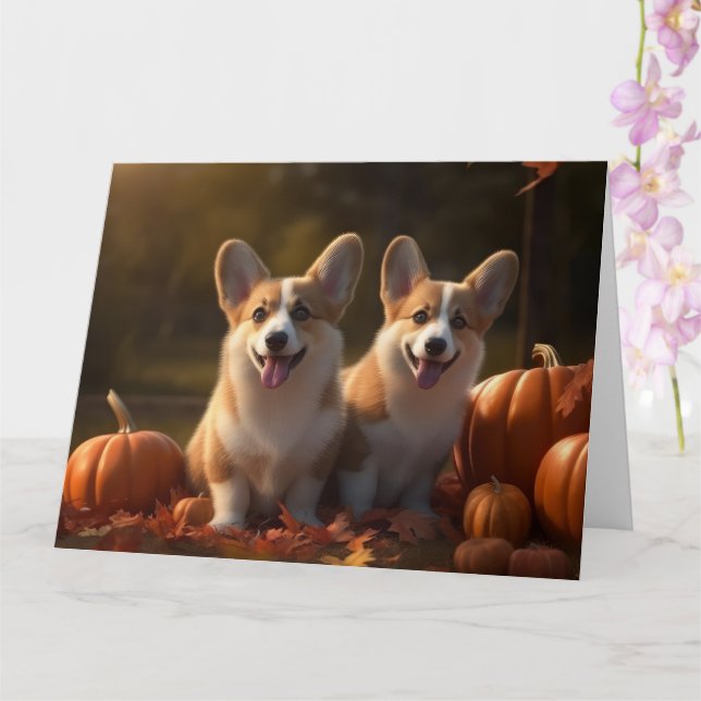 Carte Corgi chiot Automne Delight Pumpkin  (Orchidée)