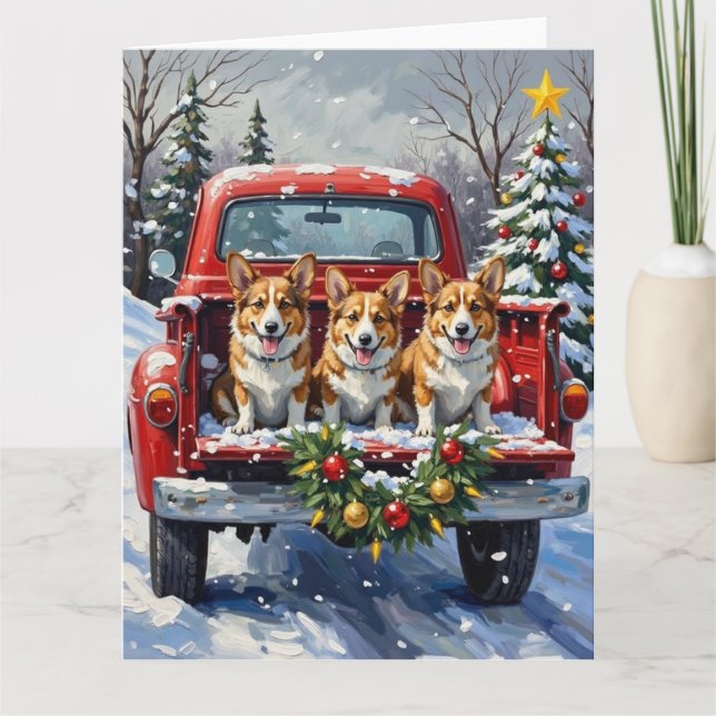 Carte Corgi Christmas Red Truck Holiday (Devant)